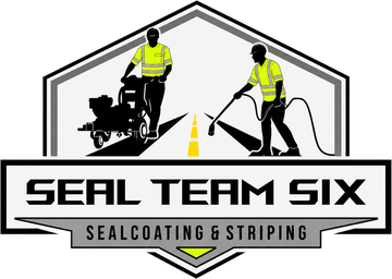 Seal Team Six emblem — two crew members striping and sealcoating a road