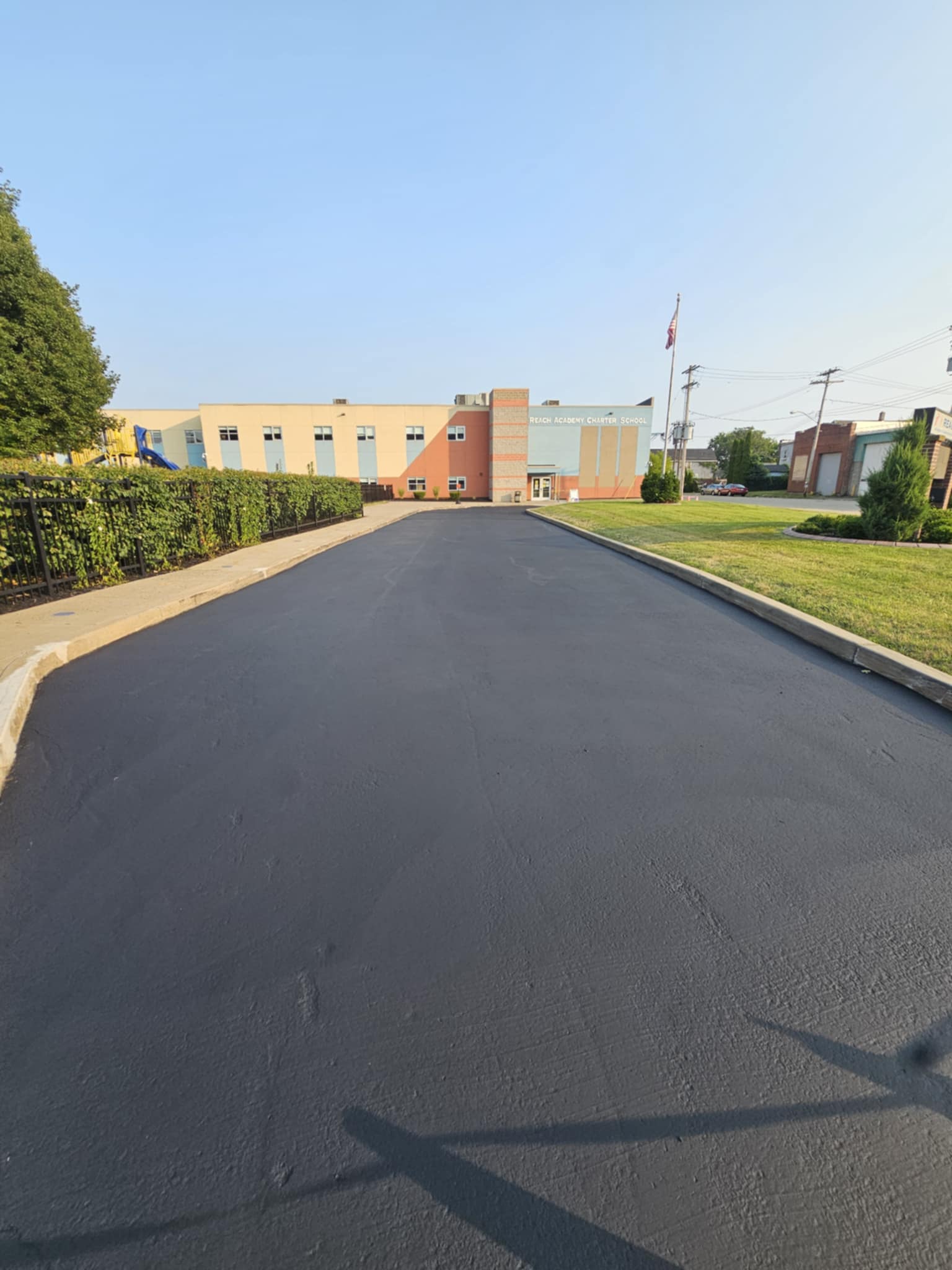 Charter school driveway and lot freshly sealed